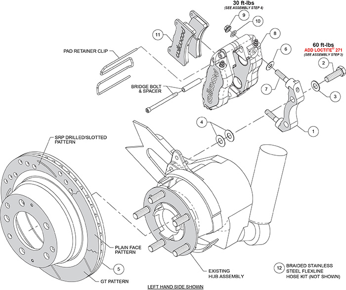 Narrow Dynapro-P Radial Rear Brake Kit Assembly Schematic