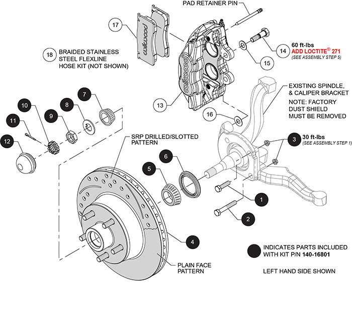 Classic Series D11 Caliper Front Brake Kit Assembly Schematic