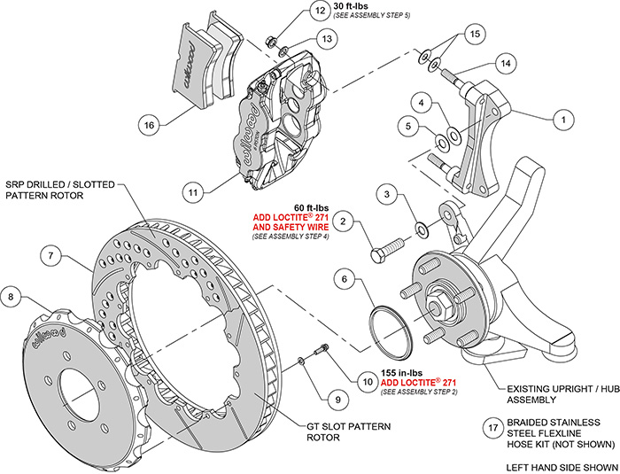 Forged Narrow Superlite 6R Big Brake Front Brake Kit (Hat) Assembly Schematic