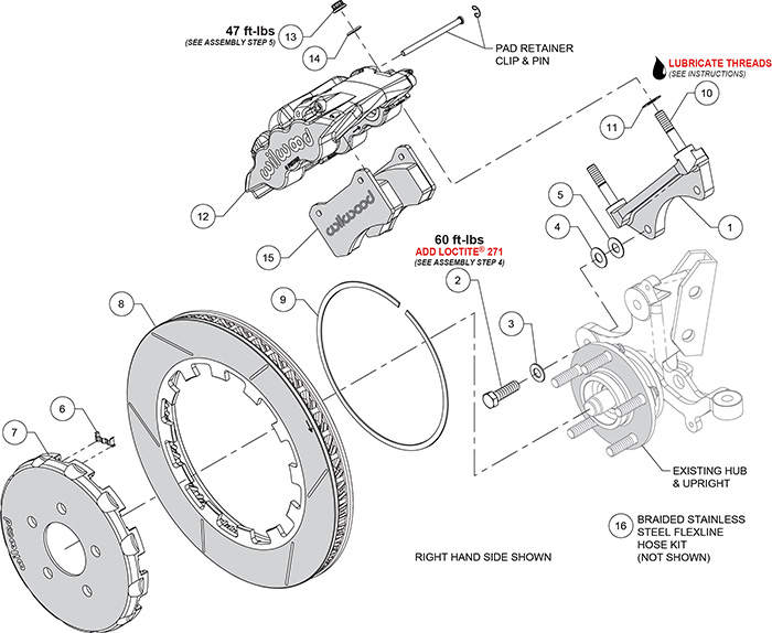 AERO6 Big Brake Front Brake Kit (Race) Assembly Schematic