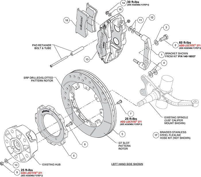 Powerlite Front Caliper and Bracket Kit Assembly Schematic
