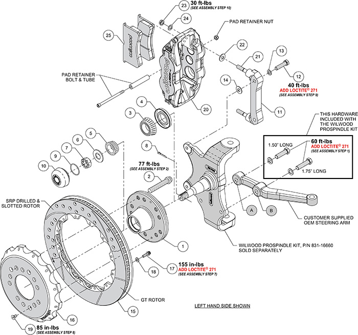 Forged Narrow Superlite 6R Big Brake Front Brake Kit (Hub) Assembly Schematic