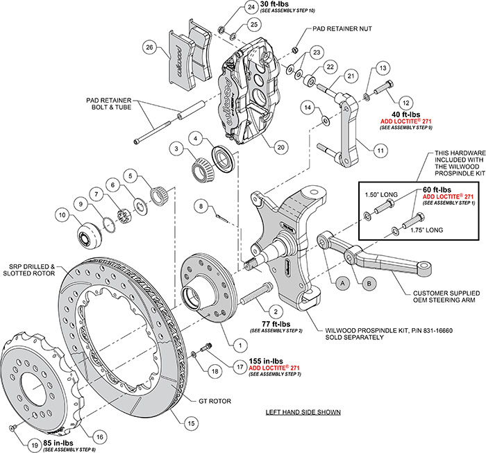 Forged Narrow Superlite 6R Big Brake Front Brake Kit (Hub) Assembly Schematic