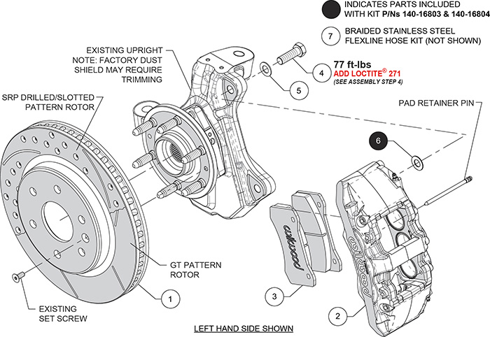 AERO6-DM Direct-Mount Truck Front Brake Kit Assembly Schematic