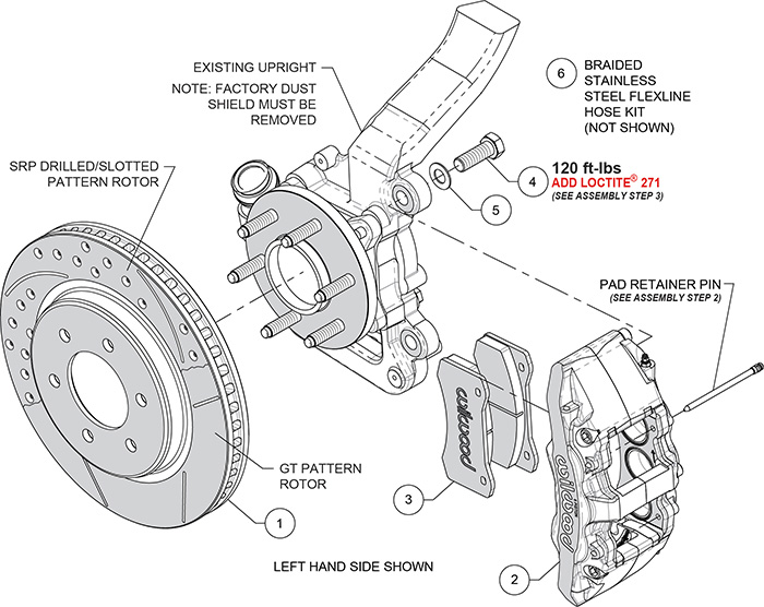 AERO6-DM Direct-Mount Truck Front Brake Kit Assembly Schematic