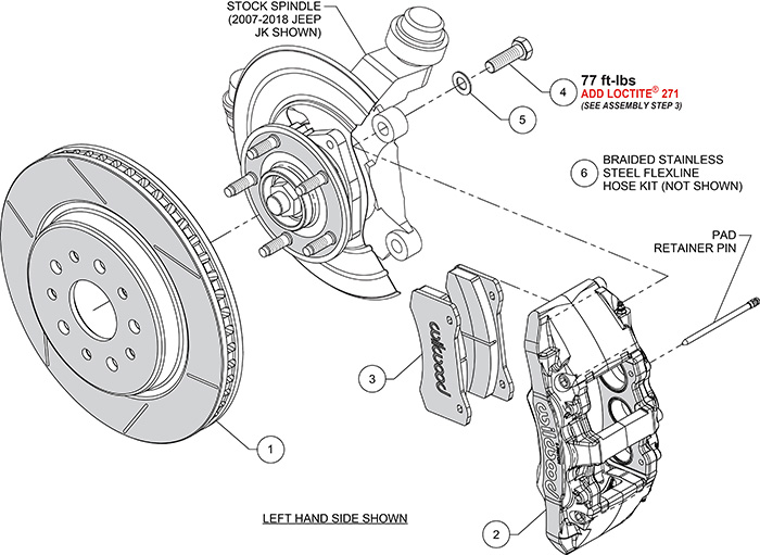 AERO6-DM Direct-Mount Truck Front Brake Kit Assembly Schematic