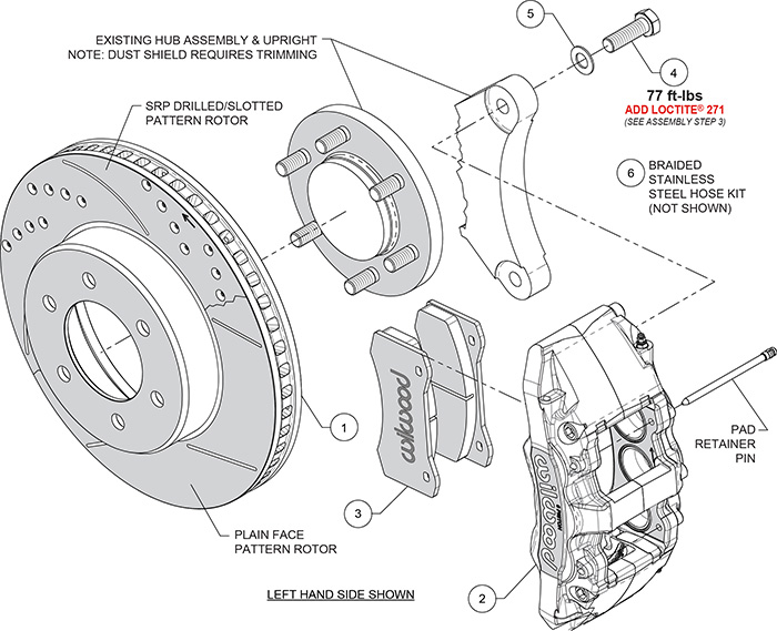 AERO6-DM Direct-Mount Truck Front Brake Kit Assembly Schematic