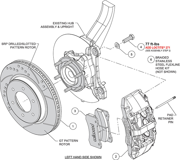 AERO6-DM Direct-Mount Truck Front Brake Kit Assembly Schematic