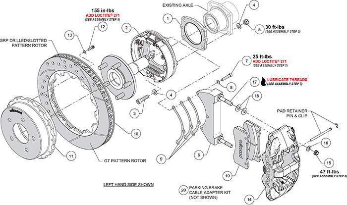 AERO4 Big Brake Rear Parking Brake Kit Assembly Schematic