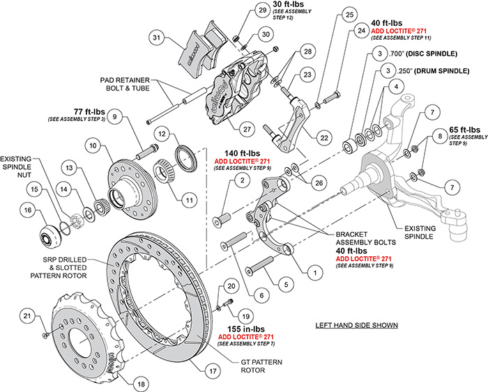Forged Narrow Superlite 6R Big Brake Front Brake Kit (Hub) Assembly Schematic
