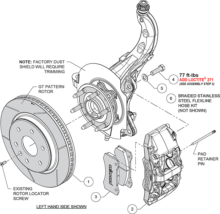 AERO6-DM Direct-Mount Armored Vehicle Front Brake Kit Assembly Schematic