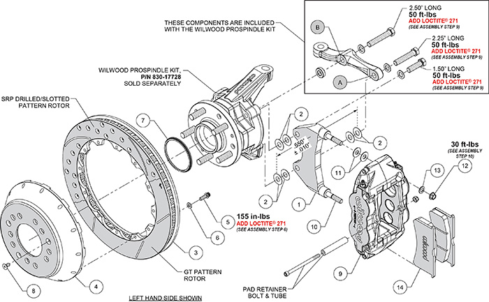 Forged Narrow Superlite 6R Big Brake Front Brake Kit (Hat) Assembly Schematic