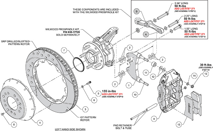 Forged Narrow Superlite 6R Big Brake Front Brake Kit (Hat) Assembly Schematic