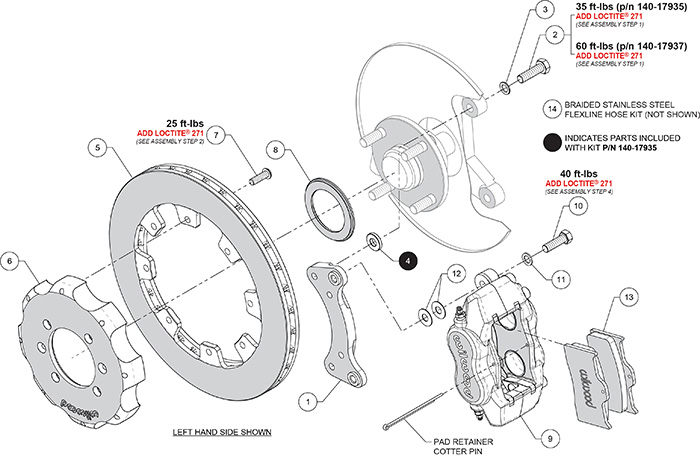 Forged Dynalite Big Brake Front Brake Kit (Hat) Assembly Schematic
