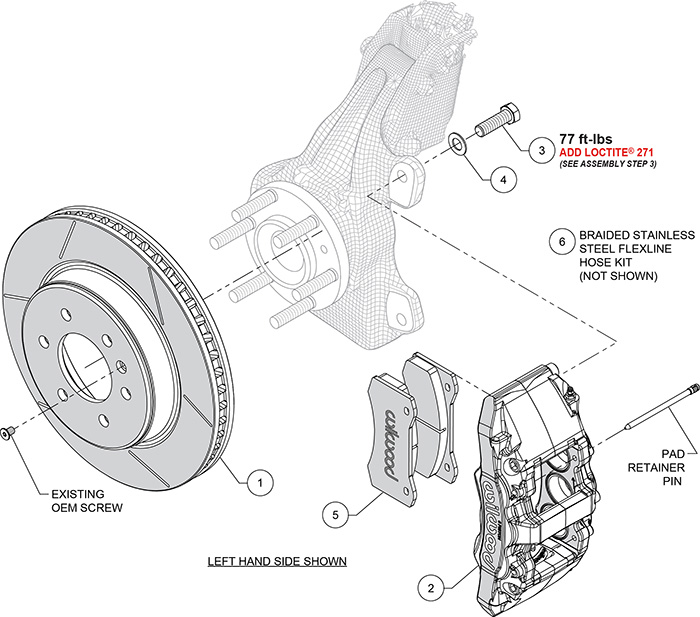 AERO6-DM Direct-Mount Truck Front Brake Kit Assembly Schematic