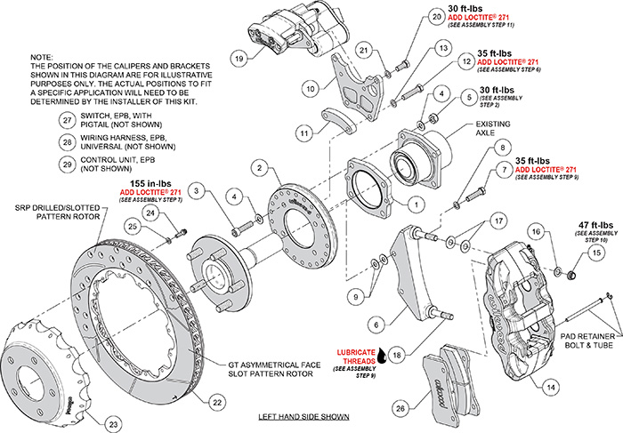 AERO4 Big Brake Rear Electronic Parking Brake Kit Assembly Schematic