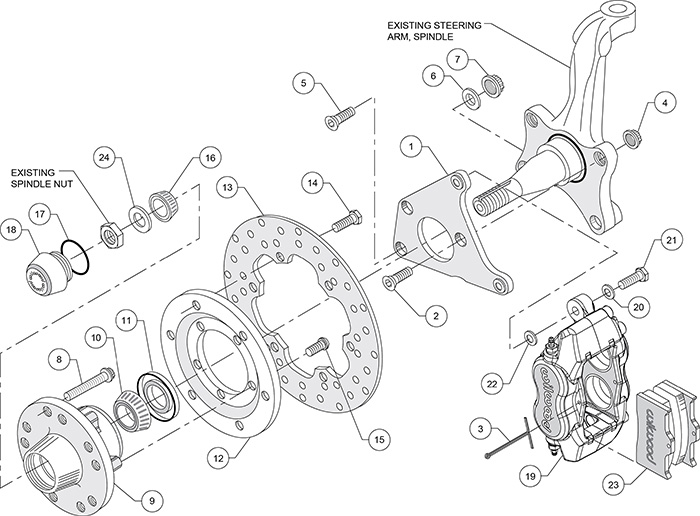 Forged Dynalite Front Drag Brake Kit Assembly Schematic