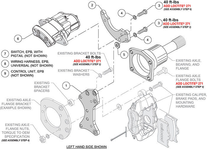 EPB Rear Pro Street Parking Brake Upgrade Kit Assembly Schematic