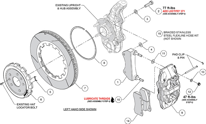 AERO6 Big Brake Lug Drive Front Brake Kit (Race) Assembly Schematic