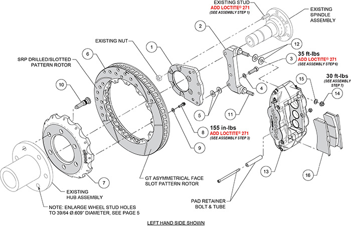 Forged Narrow Superlite 6R Big Brake Front Brake Kit (Hat) Assembly Schematic