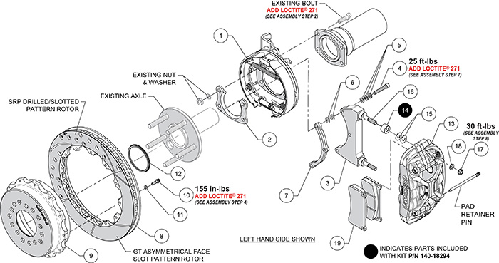 Forged XRS4R Big Brake Rear Parking Brake Kit Assembly Schematic