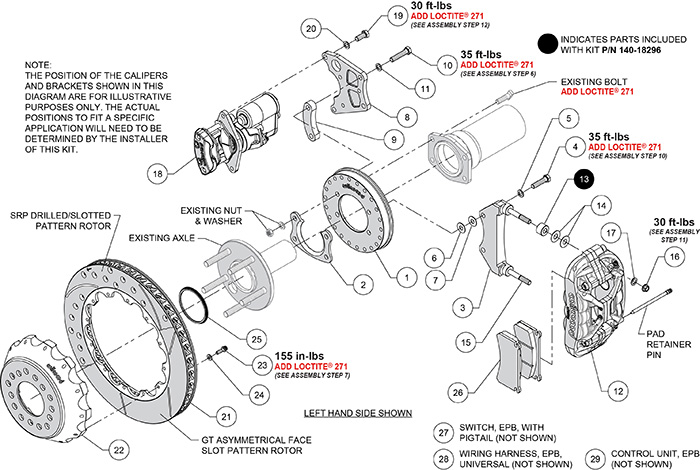 Forged XRS4R Big Brake Rear Electronic Parking Brake Kit Assembly Schematic