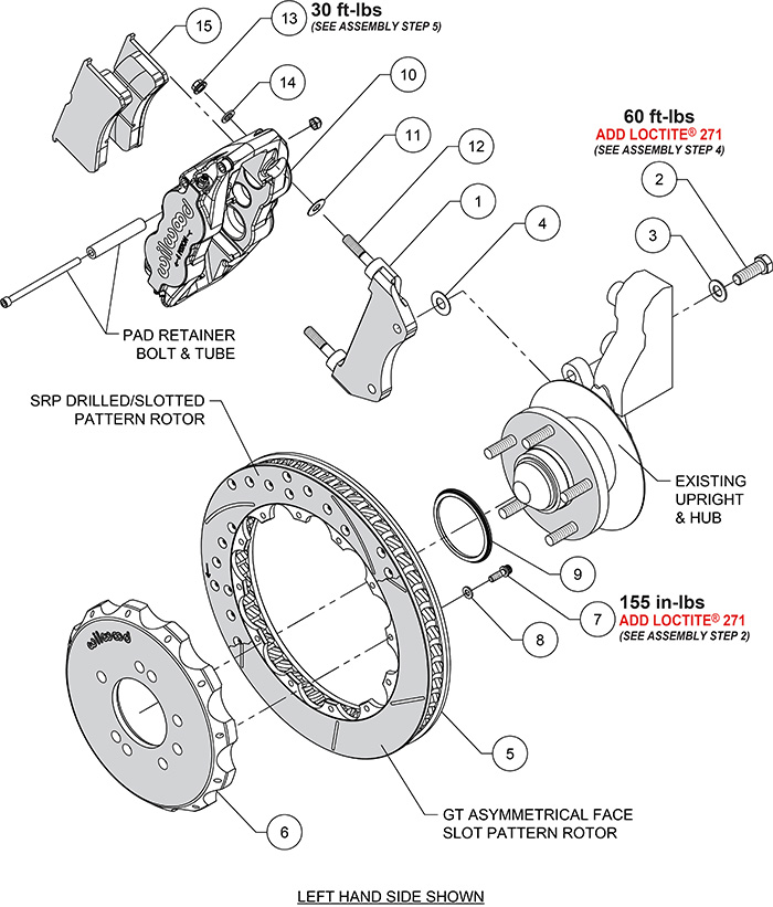 Forged Narrow Superlite 6R Big Brake Front Brake Kit (Hat) Assembly Schematic