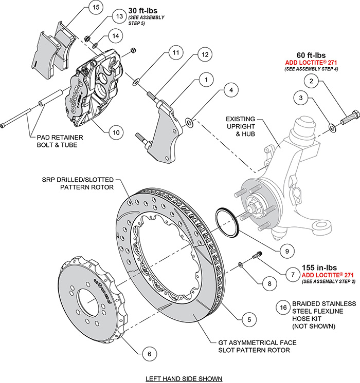 Forged Narrow Superlite 6R Big Brake Front Brake Kit (Hat) Assembly Schematic