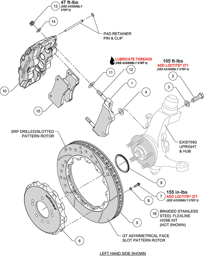 AERO6 Big Brake Front Brake Kit Assembly Schematic