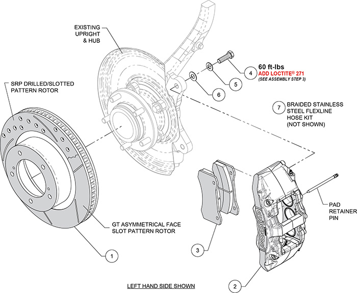 AERO6-DM Direct-Mount Truck Front Brake Kit Assembly Schematic