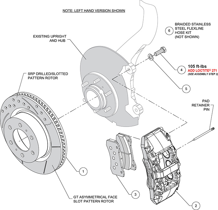 AERO6-DM Direct-Mount Truck Front Brake Kit Assembly Schematic