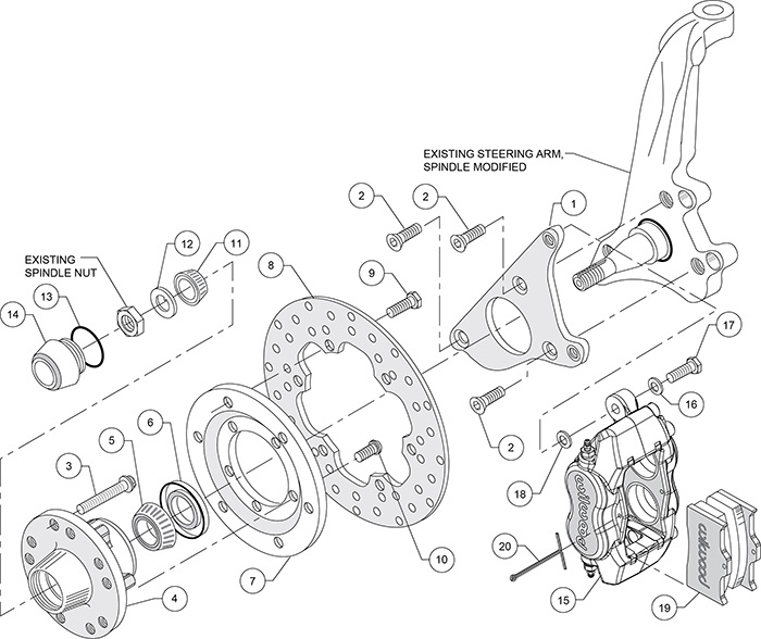 Forged Dynalite Front Drag Brake Kit Assembly Schematic