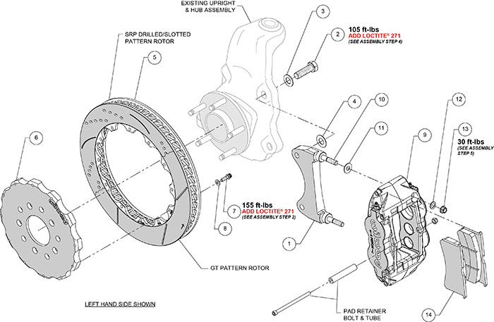 Forged Narrow Superlite 6R Big Brake Front Brake Kit (Hat) Assembly Schematic