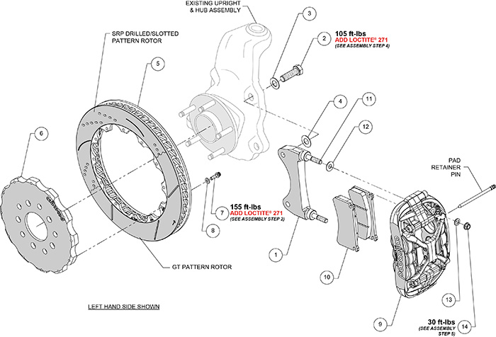 Forged XRS6R Big Brake Front Brake Kit (Hat) Assembly Schematic