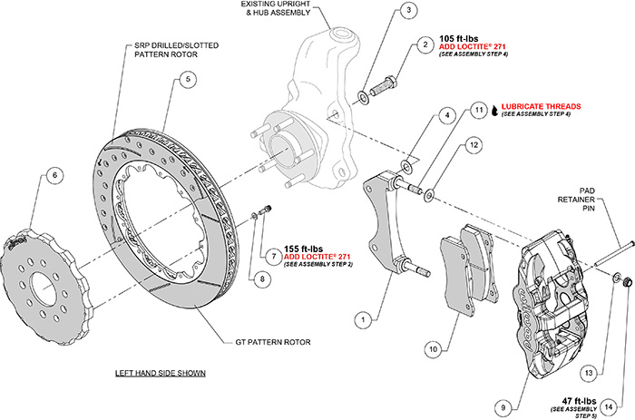 AERO6 Big Brake Front Brake Kit Assembly Schematic