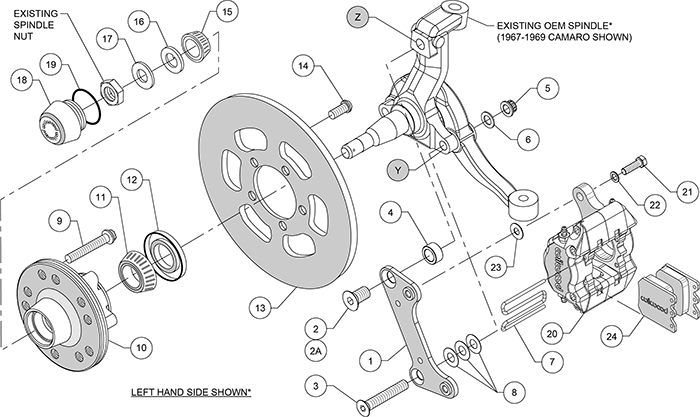 Dynapro Single Front Drag Brake Kit Assembly Schematic