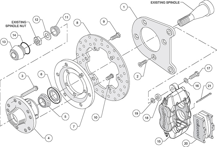 Forged Dynalite Front Drag Brake Kit Assembly Schematic