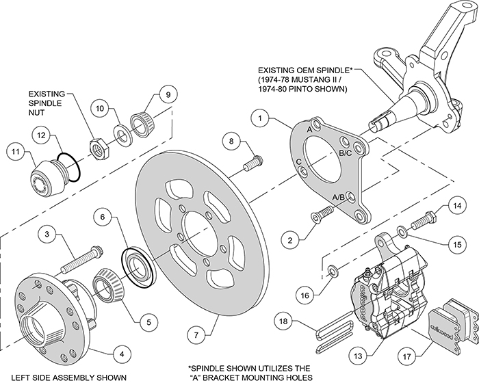 Dynapro Single Front Drag Brake Kit Assembly Schematic