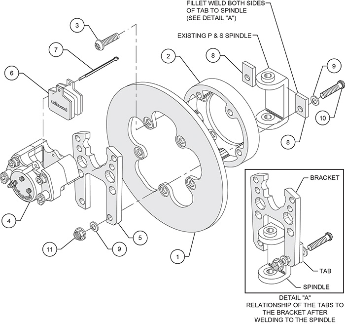 Dynalite Single Floater Front Drag Brake Kit Assembly Schematic