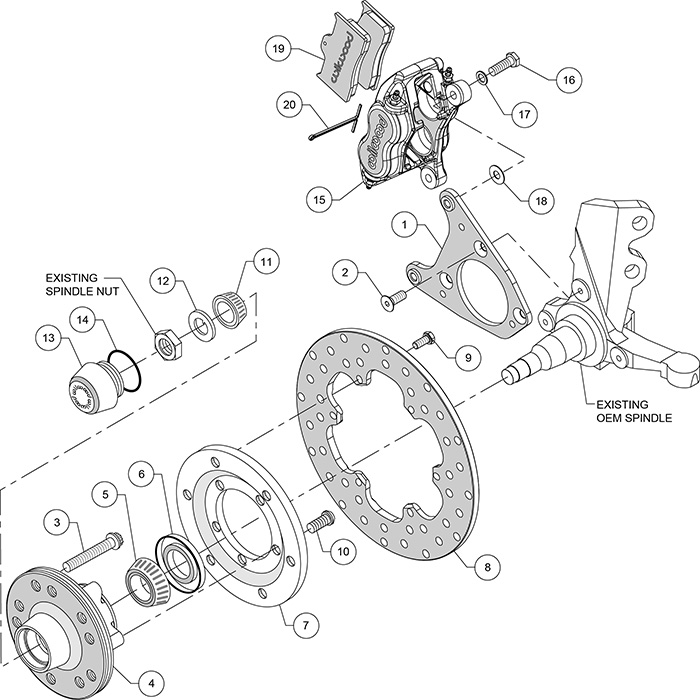 Forged Dynalite Front Drag Brake Kit Assembly Schematic