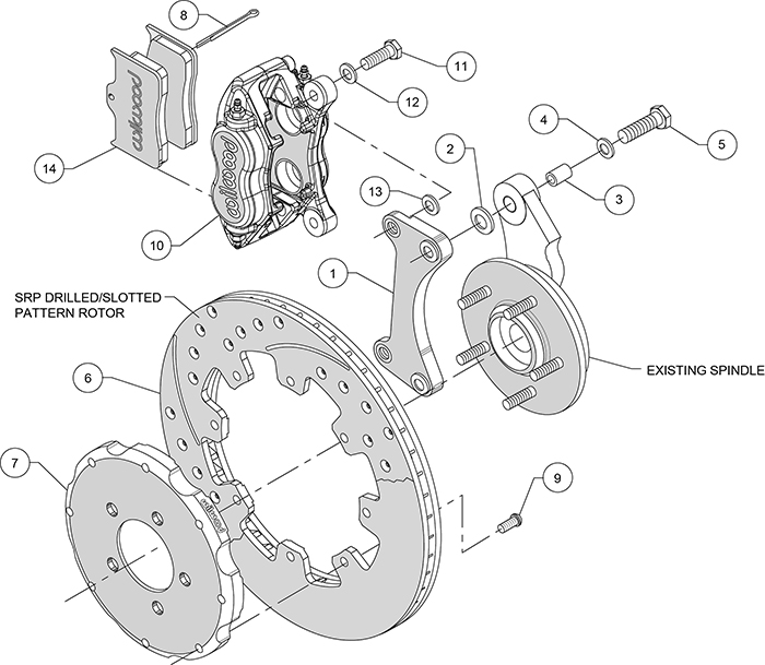 Forged Dynalite Big Brake Front Brake Kit (Hat) Assembly Schematic