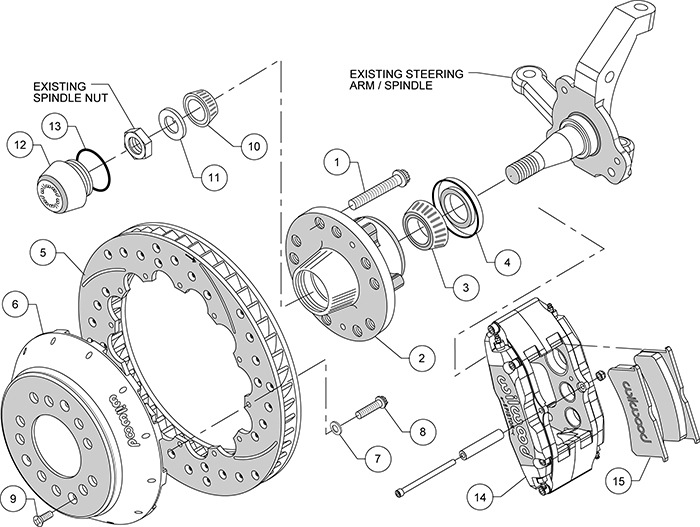 Superlite 6 Big Brake Front Brake Kit (Hub, Less Brackets) Assembly Schematic