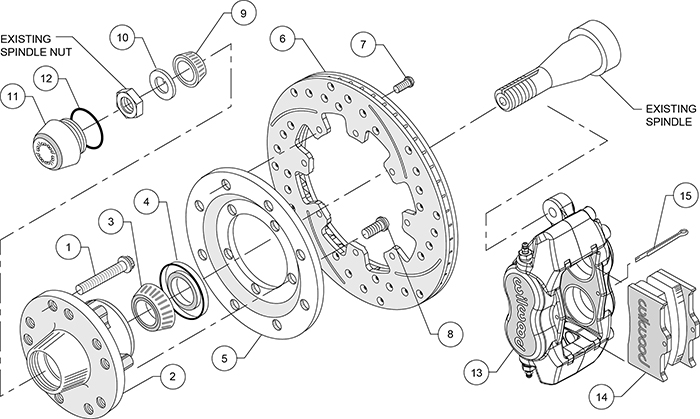 Forged Dynalite Big Brake Front Brake Kit (Hub, Less Brackets) Assembly Schematic