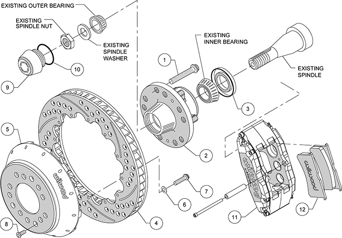 Superlite 6 Big Brake Front Brake Kit (Hub, Less Brackets) Assembly Schematic