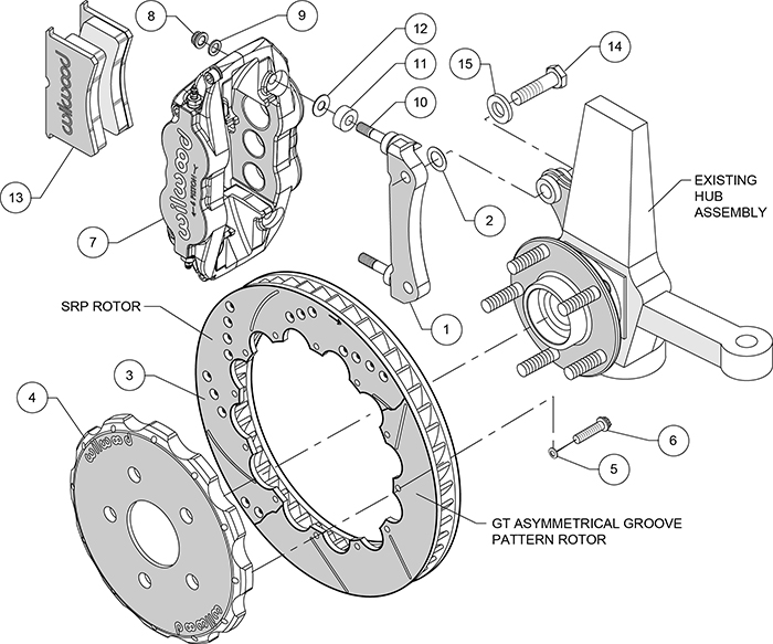 Forged Narrow Superlite 6R Big Brake Front Brake Kit (Hat) Assembly Schematic