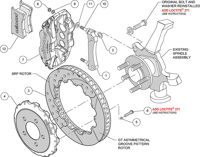 Forged Narrow Superlite 6R Big Brake Front Brake Kit (Hat) Assembly Schematic