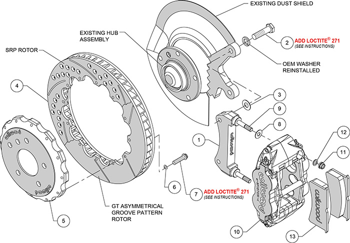 Forged Narrow Superlite 6R Big Brake Front Brake Kit (Hat) Assembly Schematic