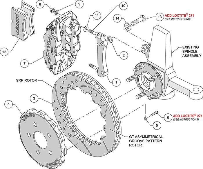 Forged Narrow Superlite 6R Big Brake Front Brake Kit (Hat) Assembly Schematic