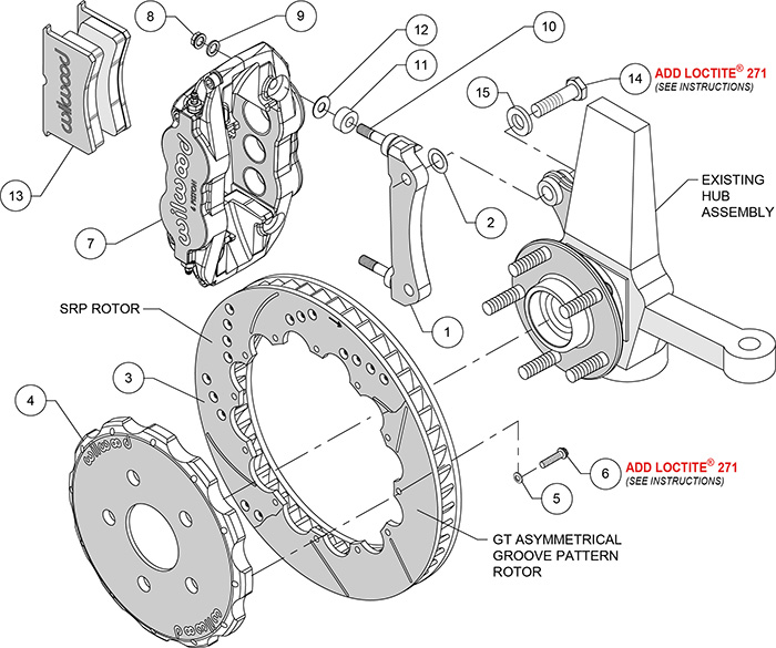 Forged Narrow Superlite 6R Big Brake Front Brake Kit (Hat) Assembly Schematic