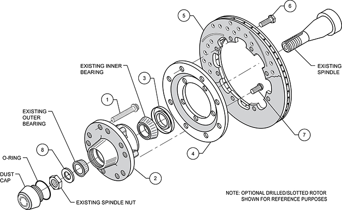 Front Hub Kit (8 Bolt Rotor) Assembly Schematic
